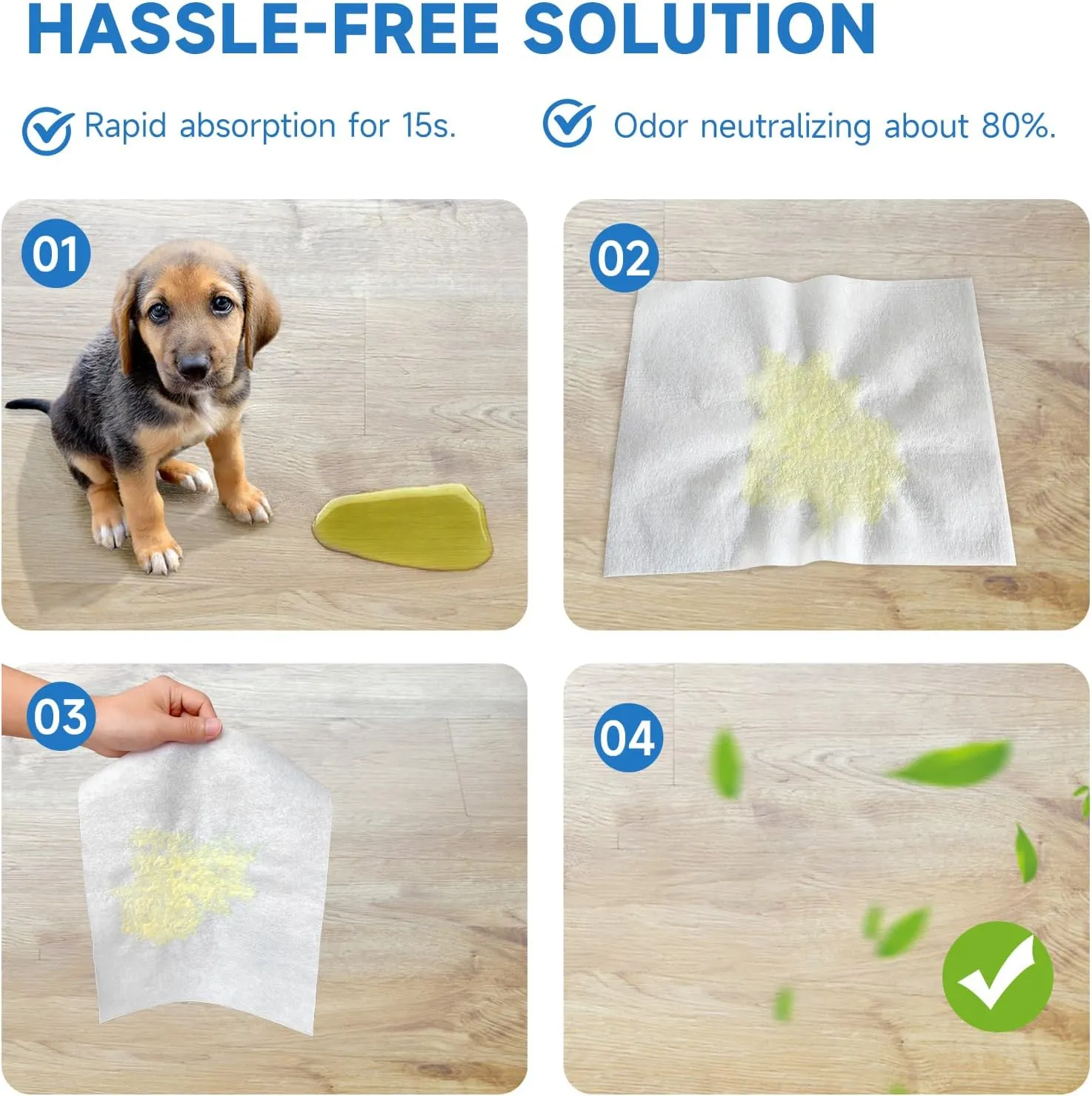 L&W BROS. Easy Clean Pet Quick Absorbent Sheets  Innovative Solution for Mess-Free Cleanup Not Traditional Pee Pads, 12"x10" for Urine and Pet Stain & Odor Remover (80 PCS)