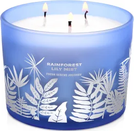 Large 3 Wick Scented Candle  Fresh Rain Rainforest Lily Mist with Jasmine, Apple & Cedar  14.5 oz Highly Scented Soy Candle for Home Relaxation  Calming Aromatherapy Gift for Women & Men