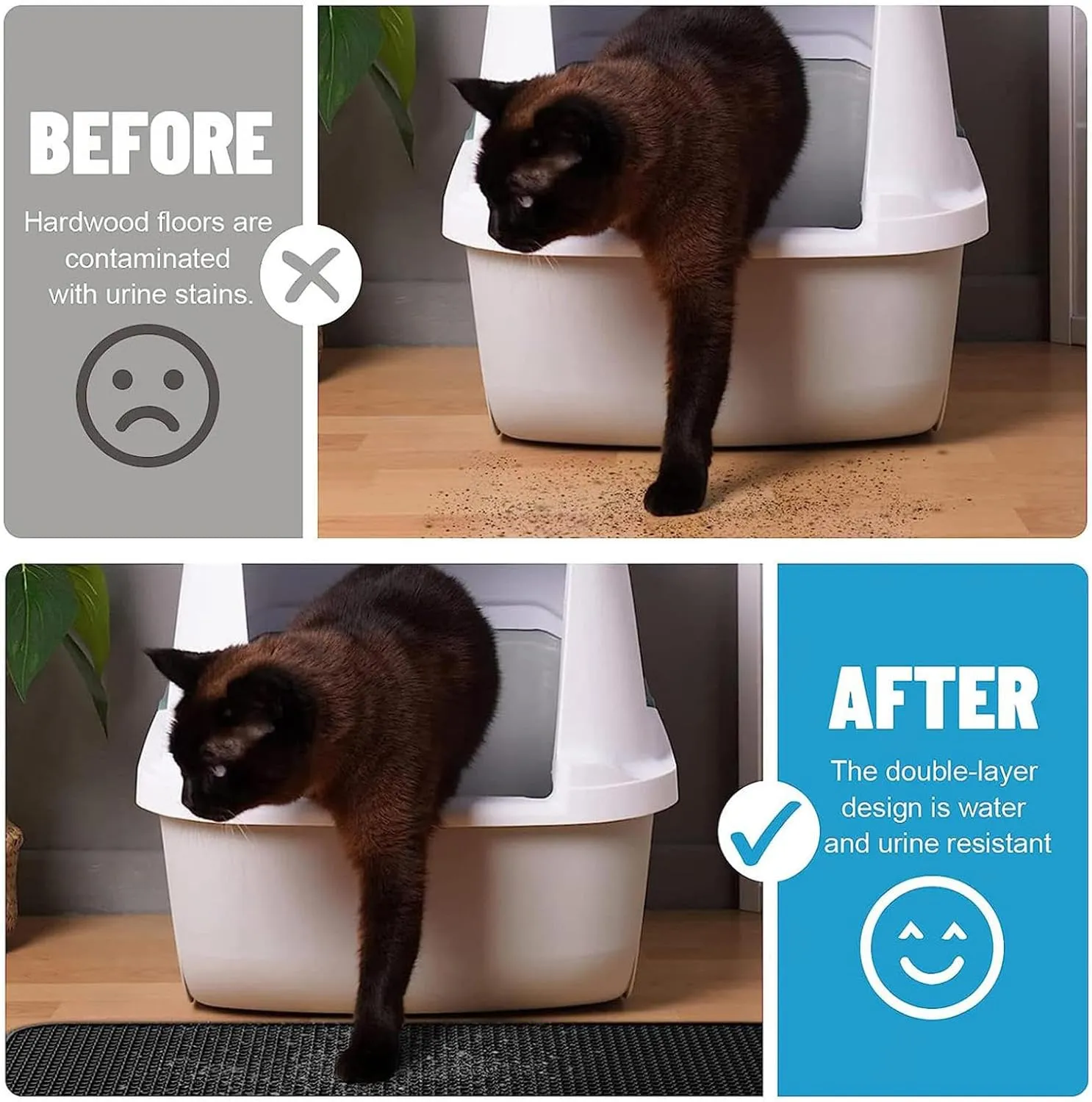 Litter Box Mat, Honeycomb Double Layer Easy Clean Cat Litter Trap Mat Less Waste,Soft On Paws,Non-Slip, Mats for Cat Litter Boxes,Green-L