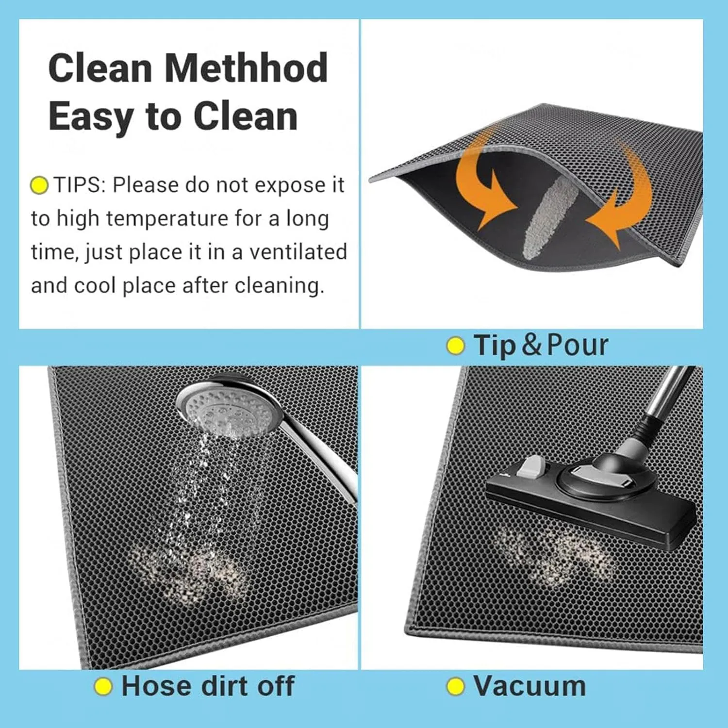 Litter Box Mat, Honeycomb Double Layer Easy Clean Cat Litter Trap Mat Less Waste,Soft On Paws,Non-Slip, Mats for Cat Litter Boxes,Green-L