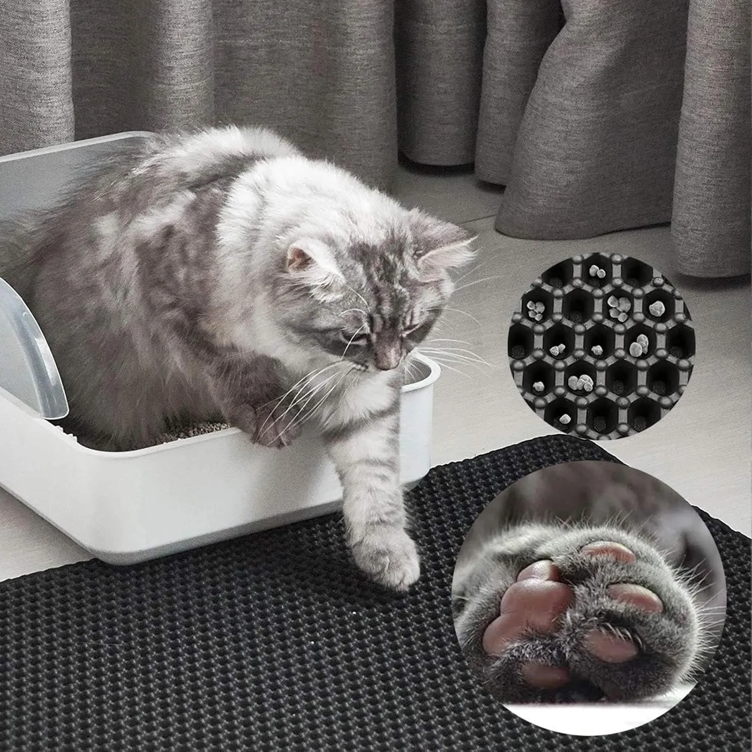 Litter Mat, Honeycomb Double Layer Easy Clean Cat Litter Trap Mats Less Waste,Soft On Paws,Non-Slip, Cat Litter Catcher,Purple-M