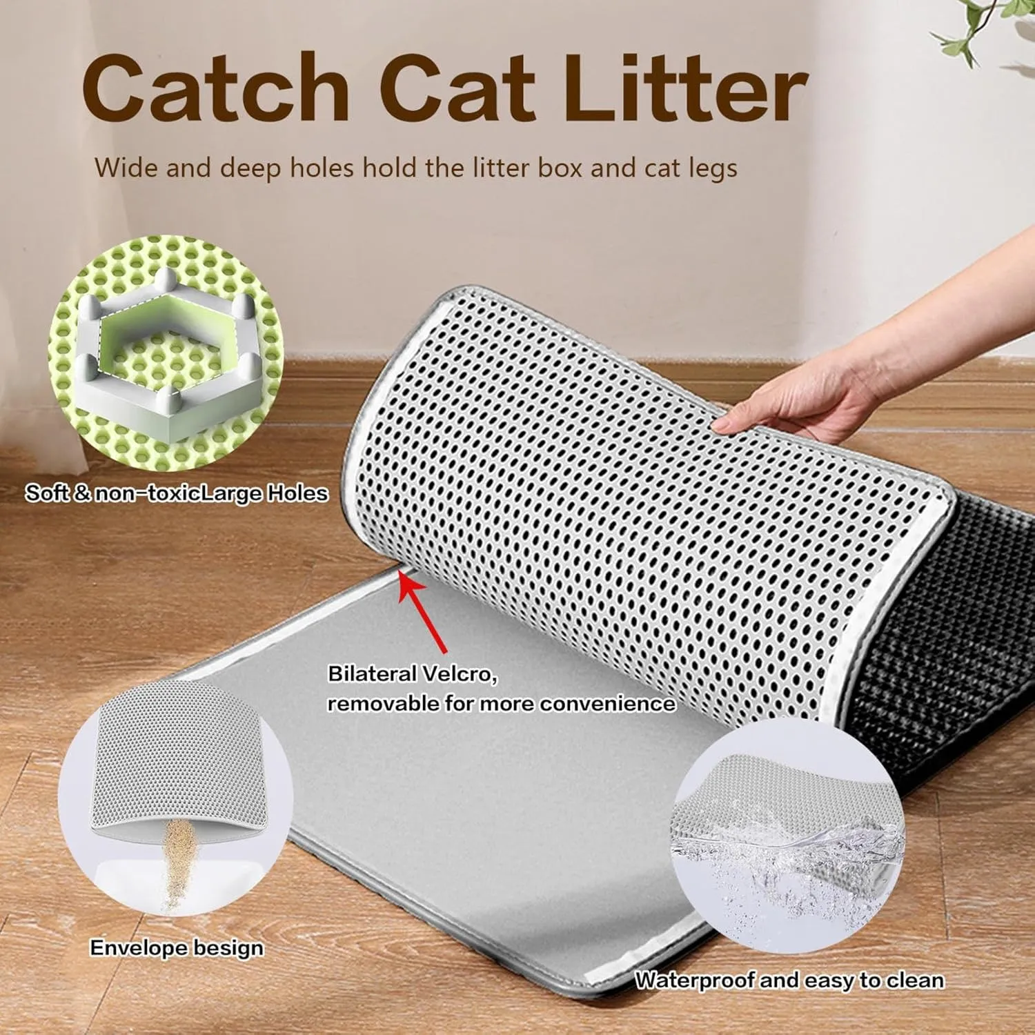 Litter Mat, Honeycomb Double Layer Easy Clean Cat Litter Trap Mats Less Waste,Soft On Paws,Non-Slip, Cat Litter Catcher,Purple-M