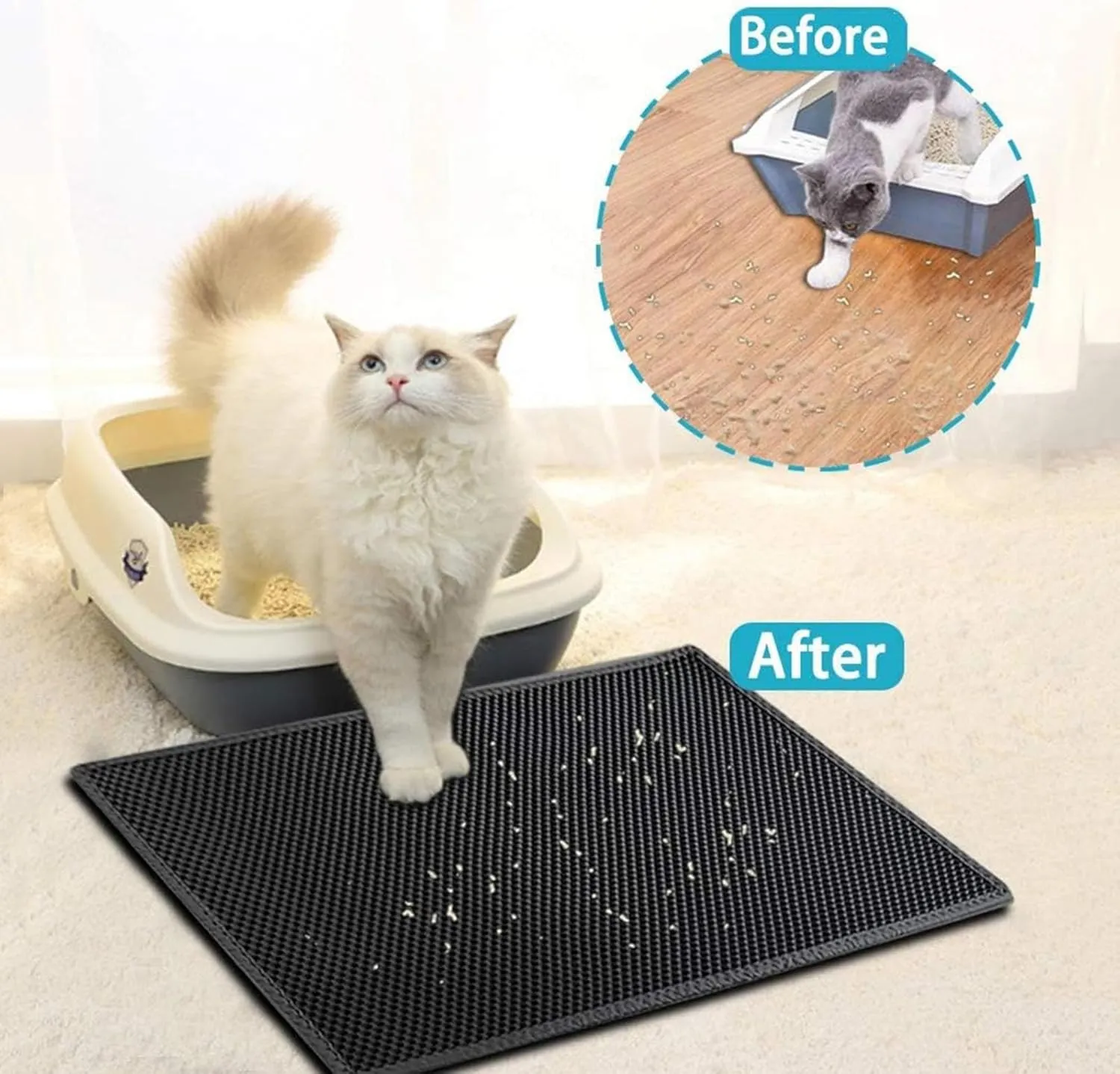 Litter Mat, Honeycomb Double Layer Easy Clean Cat Litter Trap Mats Less Waste,Soft On Paws,Non-Slip, Cat Litter Catcher,Purple-M