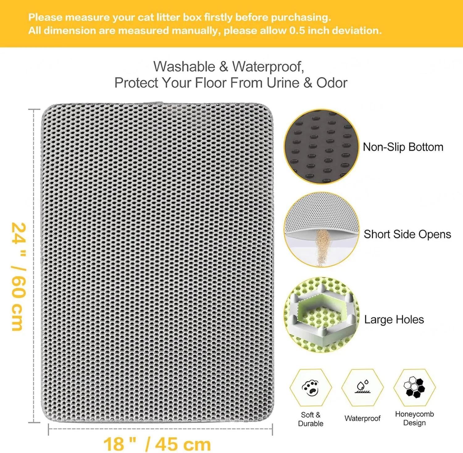 Litter Mat, Honeycomb Double Layer Easy Clean Cat Litter Trap Mats Less Waste,Soft On Paws,Non-Slip, Cat Litter Catcher,Purple-M