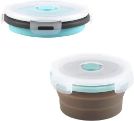 Luter 2 Pieces Collapsible Dog Bowls Silicone Food Water Travel Bowl with Lids Portable Expandable Pet Feeding Watering Cup Dish for Walking Kennels Camping 350ml (12x12x3cm) (Gray & Blue)
