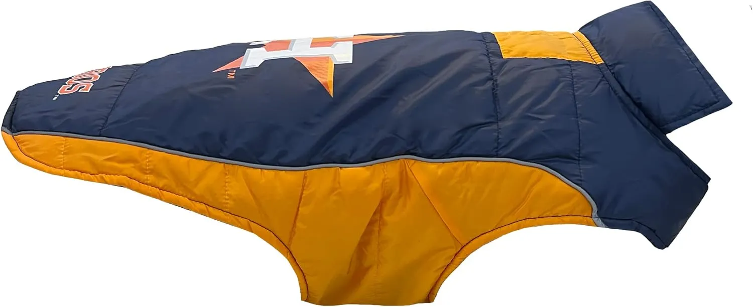 MLB Houston Astros Puffer Vest for Dogs & Cats, Size Medium. Warm, Cozy, and Waterproof Dog Coat, for Small and Large Dogs/Cats. Best MLB Licensed PET Warming Sports Jacket