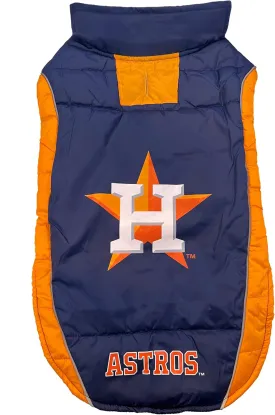 MLB Houston Astros Puffer Vest for Dogs & Cats, Size Medium. Warm, Cozy, and Waterproof Dog Coat, for Small and Large Dogs/Cats. Best MLB Licensed PET Warming Sports Jacket