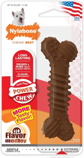 Nylabone Textured Dental Bone Power Chew Toy for Dogs, Dog Toys for Aggressive Chewers, Flavor Medley Flavor, Small - Up to 25 Ibs, 1 Count