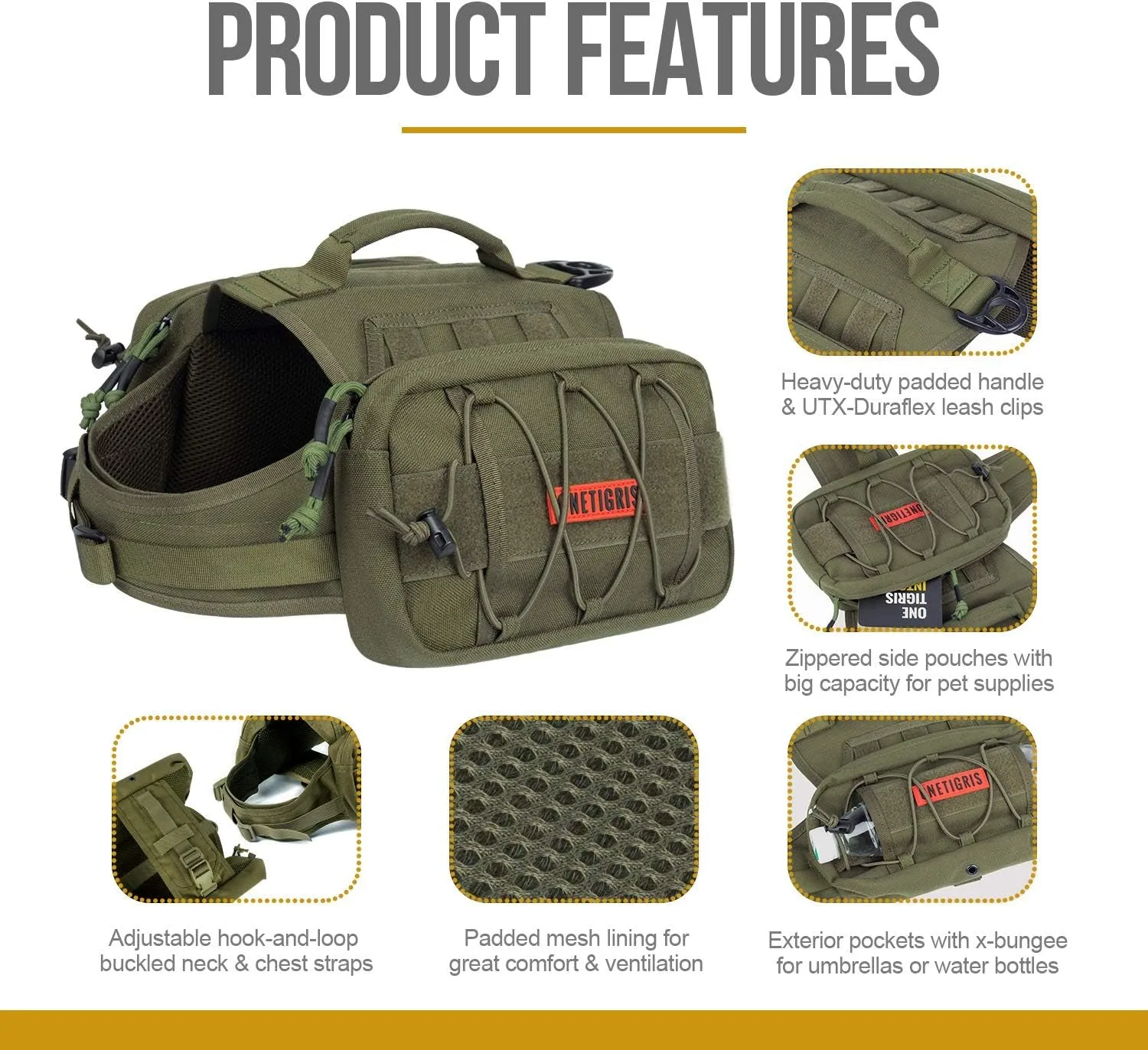 Nylon Tactical Pet Backpack with Side Pockets
