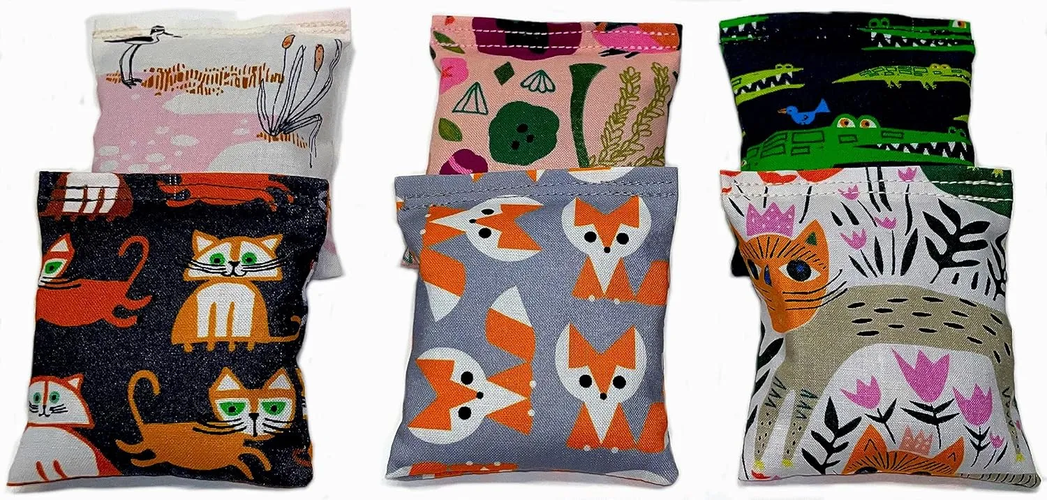 One Organic Catnip Toy from six designs, Made with GOTS Certified Organic Fabric, Organic Catnip, Organic Thread, Handmade in the USA