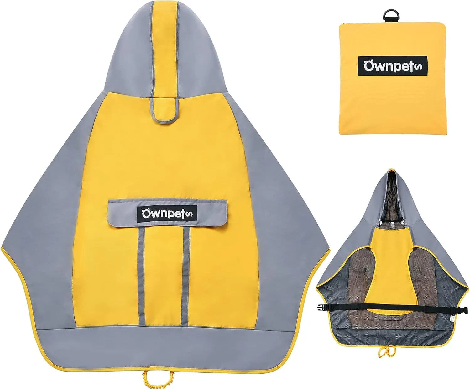 Ownpets Foldable Dog Raincoat, Adjustable Waterproof Pet Jacket with Reflective Straps & Storage Pocket, Lightweight Pet Raincoat for Small to Medium Dogs, S, M