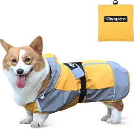 Ownpets Foldable Dog Raincoat, Adjustable Waterproof Pet Jacket with Reflective Straps & Storage Pocket, Lightweight Pet Raincoat for Small to Medium Dogs, S, M