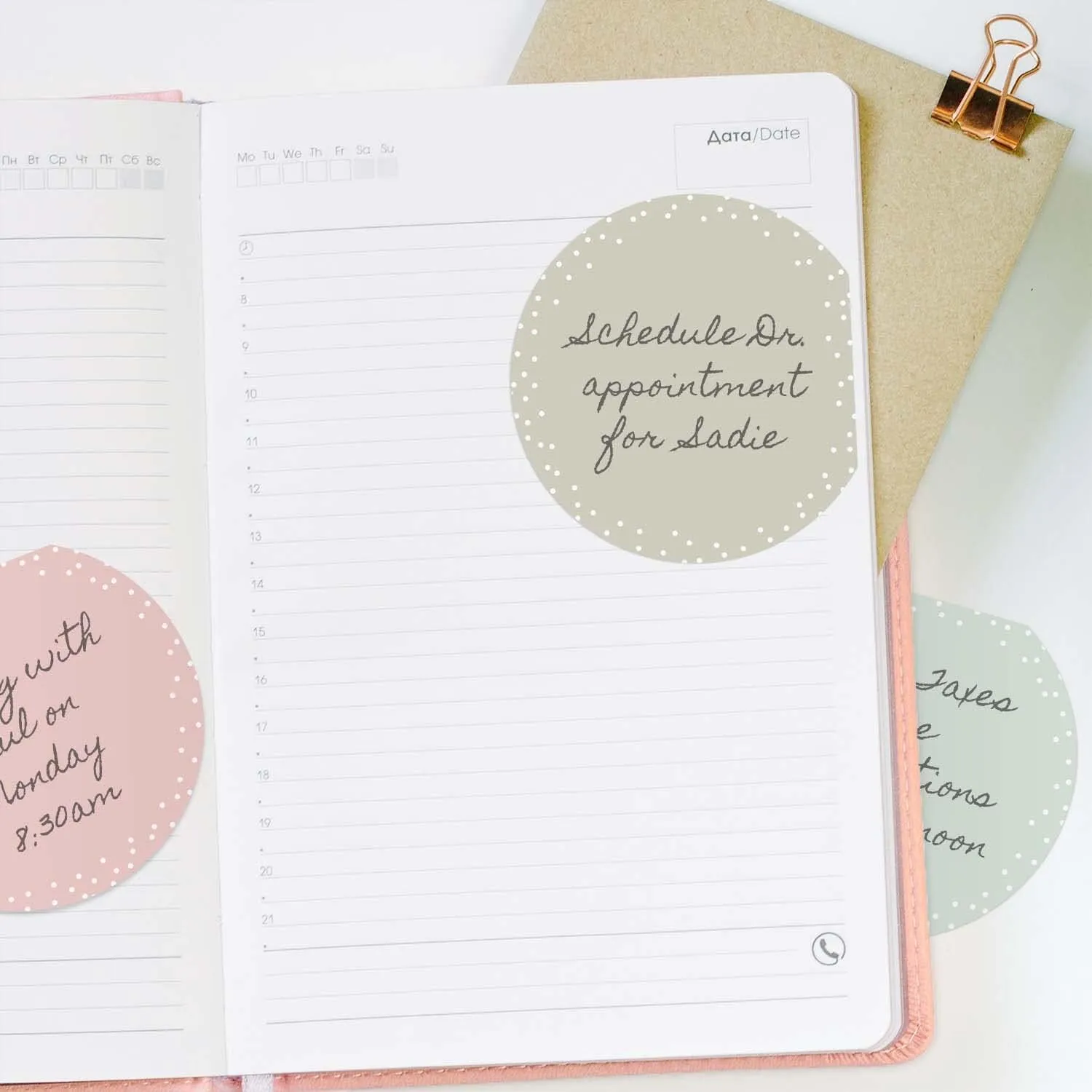 Pastel Sticky Note Pad Assortment/Set of 3 Round Flat Top Polkadot Pattern Note Pads / 3.5" Modern Sticky Notes / 50 Sheets Per Pad/Made in USA