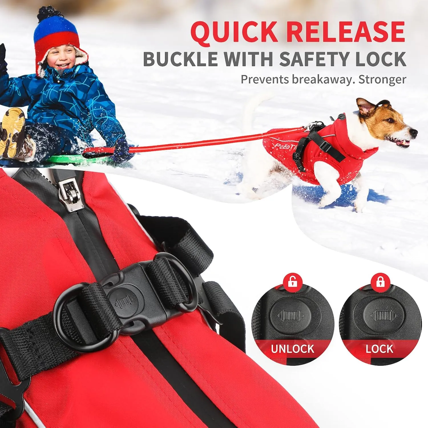 PCEoTllar Warm Winter Jacket for Dogs, Waterproof Windproof, Reflective Snow Coat with Zipper, Thick Coat for Small to Large Dogs (Red, XXL)