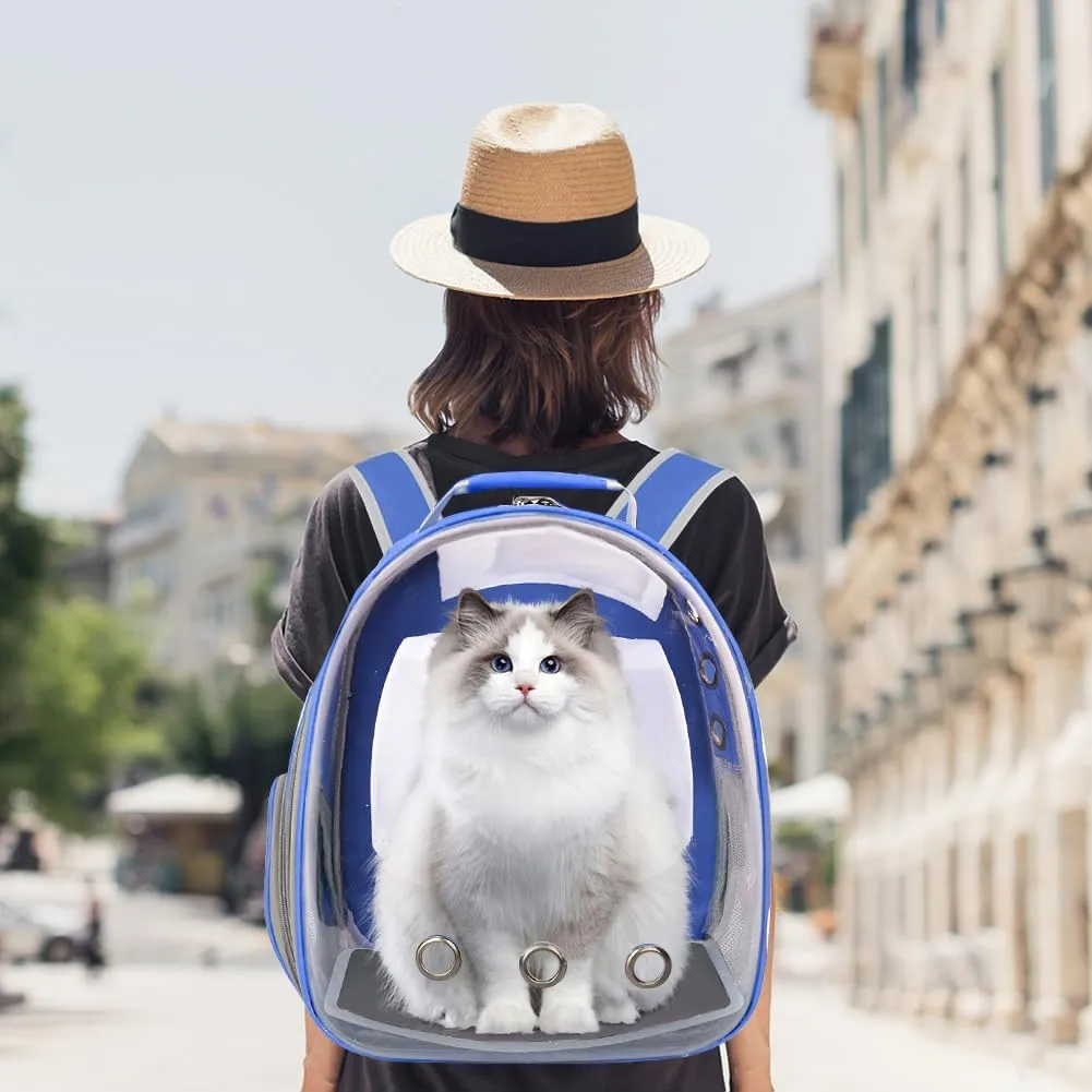 Pet Backpack Carrier,Bubble Backpack Cat Carrier,Pets and Small Dogs,Space Capsule Pet Carrier for Traveling, Walking, Hiking and Outdoor Activities (Blue)