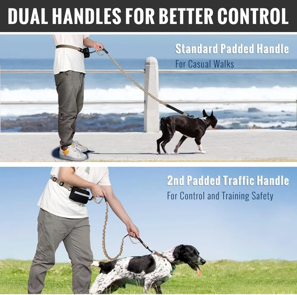Plutus Pet Hands Free Retractable Bungee Leash with Reflective Stitches, Dual Handle Adjustable Waist Leash for Dog Walking, Running, Jogging, Medium Large Dogs
