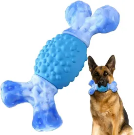 Rensh Tough Dog Chew Toys for Medium and Large Breeds, Sturdy Dog Toys for Aggressive Chewers, Nearly Indestructible Bones Toy for Super Chewers Long Lasting, Teeth Cleaning & Milk Flavored (Blue)