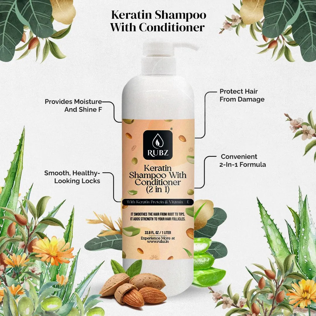 Rubz Keratin Shampoo with Conditioner (2 in 1) | with Keratin & Almond Oil for Straighter, Thicker & Shinier Hair | Sulphate & Paraben Free | For Women & Men | Best for Spa, Salon, Hotel | 5 Litre