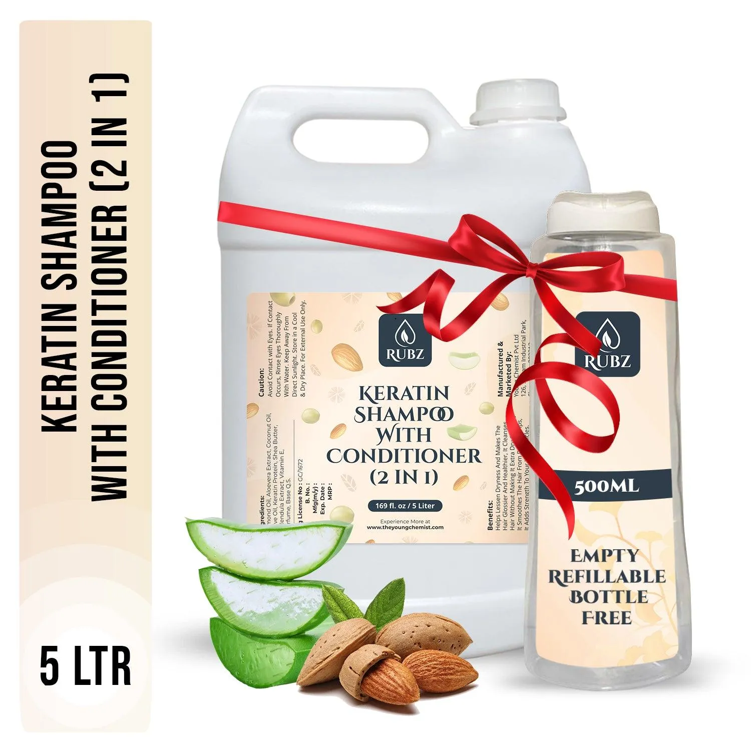 Rubz Keratin Shampoo with Conditioner (2 in 1) | with Keratin & Almond Oil for Straighter, Thicker & Shinier Hair | Sulphate & Paraben Free | For Women & Men | Best for Spa, Salon, Hotel | 5 Litre