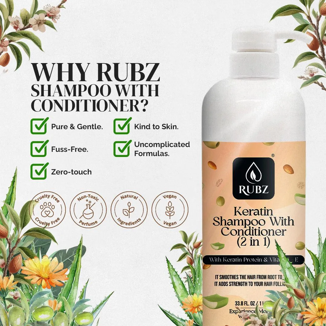 Rubz Keratin Shampoo with Conditioner (2 in 1) | with Keratin & Almond Oil for Straighter, Thicker & Shinier Hair | Sulphate & Paraben Free | For Women & Men | Best for Spa, Salon, Hotel | 5 Litre