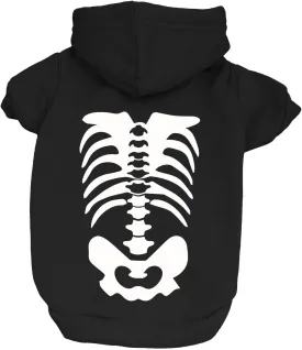 Skeleton Body Dog Hoodie Fleece Lined Pullover Sweatshirt with Leash Hole (Black, Medium 867)