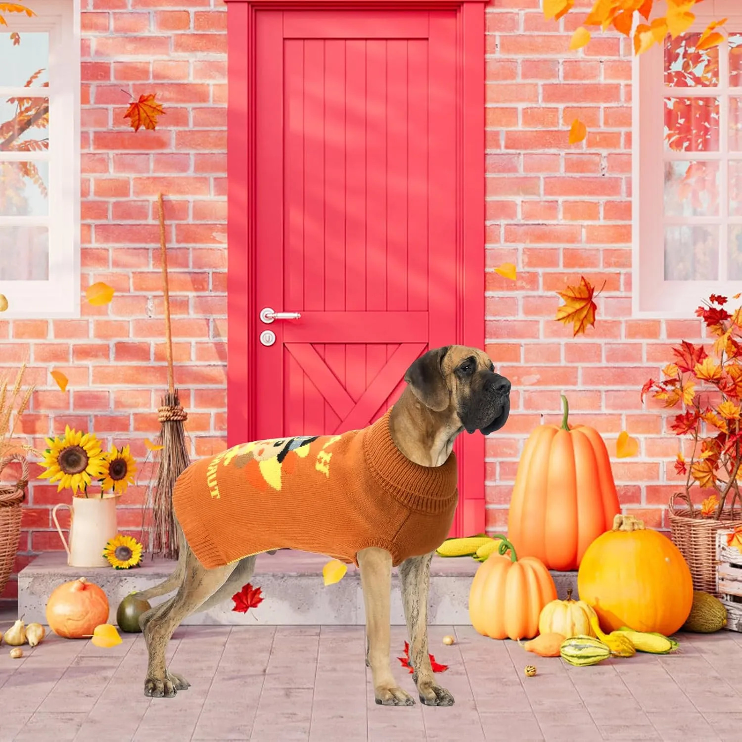 Thanksgiving Dog Turkey Sweaters Pullover Knitwear,Thick Warm Pet Knitted Clothes, Fall Turtleneck Dog Sweaters for Medium Large Dogs Girl Boy Pet Outfits Sweatshirt for Cold Weather S