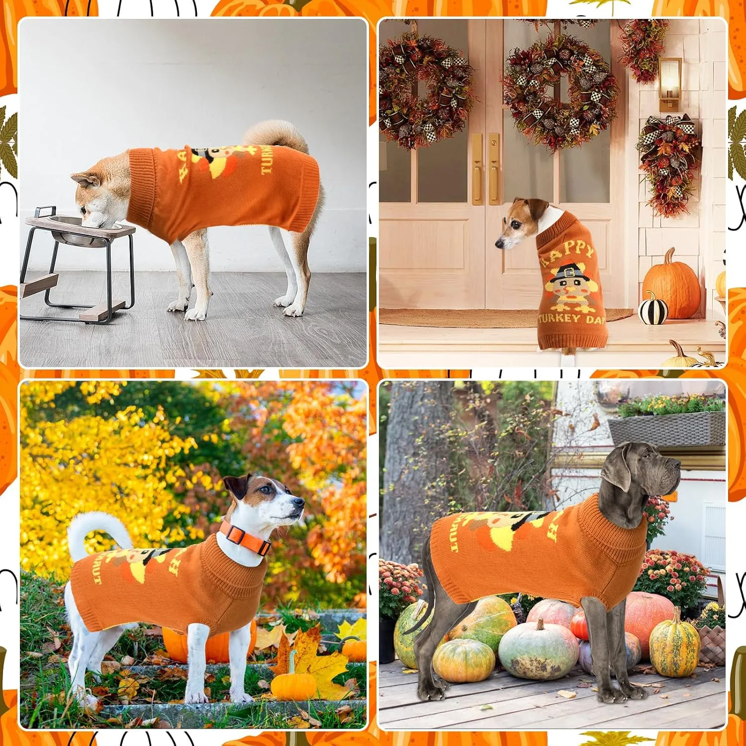 Thanksgiving Dog Turkey Sweaters Pullover Knitwear,Thick Warm Pet Knitted Clothes, Fall Turtleneck Dog Sweaters for Medium Large Dogs Girl Boy Pet Outfits Sweatshirt for Cold Weather S
