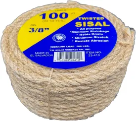 T.W . Evans Cordage Co. 23-410 3/8-Inch by 100-Feet Twisted Sisal Rope,Tan,On Pak