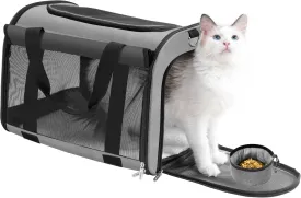TWDEPART Cat Carrier Backpack - Durable, Ventilated & Foldable with Roll-Up Shade, Includes Free Collapsible Bowl & Cushion for Stress-Free Travel (Grey)