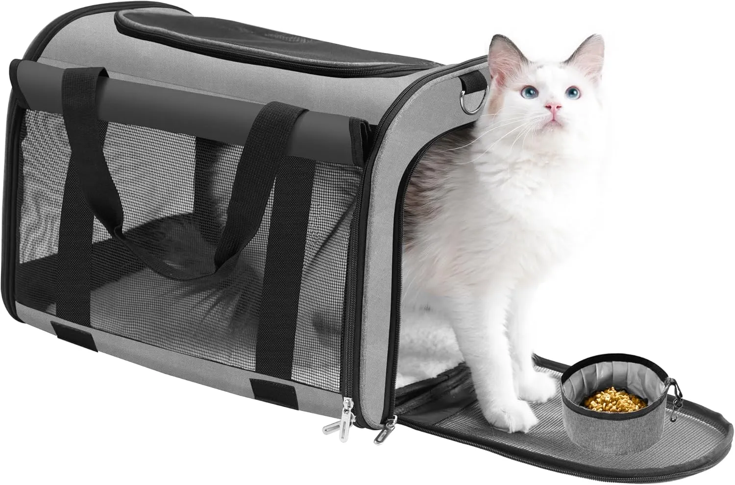 TWDEPART Cat Carrier Backpack - Durable, Ventilated & Foldable with Roll-Up Shade, Includes Free Collapsible Bowl & Cushion for Stress-Free Travel (Grey)