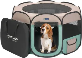 Veehoo Portable Dog Playpen - Medium Dog Playpen Indoor/Outdoor with Removable Zipper Top, Foldable Dog Play Pen Pet Playpen with Carrying Case, Green