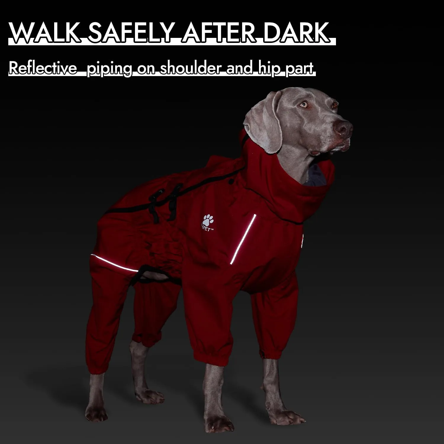 Waterproof Pet Raincoat, 4 Legs Design with Leash Hole and Reflective Strips, Lightweight Poncho for Small to Medium Dogs, Puppy Rain Jacket (Red, 2XL)