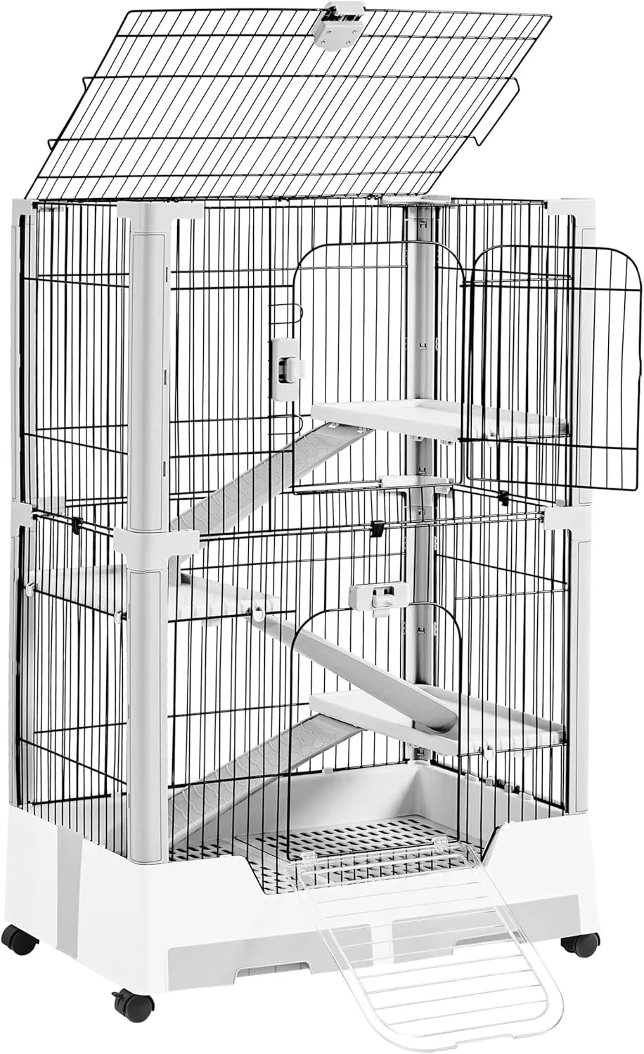 Yaheetech Rolling Small Animal Cage 4 Level Pet Cage with Open Top&Pull-Out Tray for Rabbits, Guinea Pigs, Ferrets and Chinchillas
