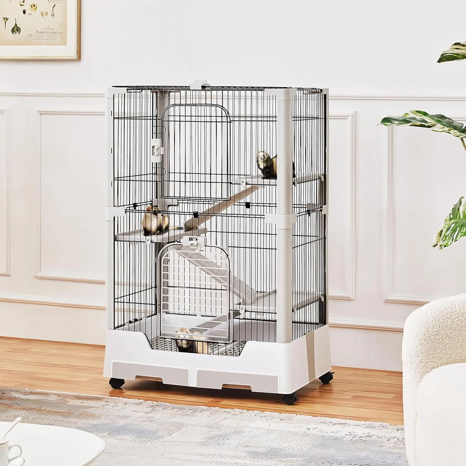 Yaheetech Rolling Small Animal Cage 4 Level Pet Cage with Open Top&Pull-Out Tray for Rabbits, Guinea Pigs, Ferrets and Chinchillas