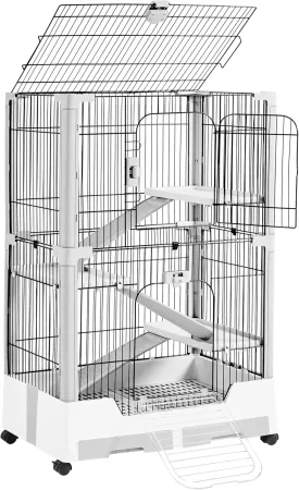 Yaheetech Rolling Small Animal Cage 4 Level Pet Cage with Open Top&Pull-Out Tray for Rabbits, Guinea Pigs, Ferrets and Chinchillas