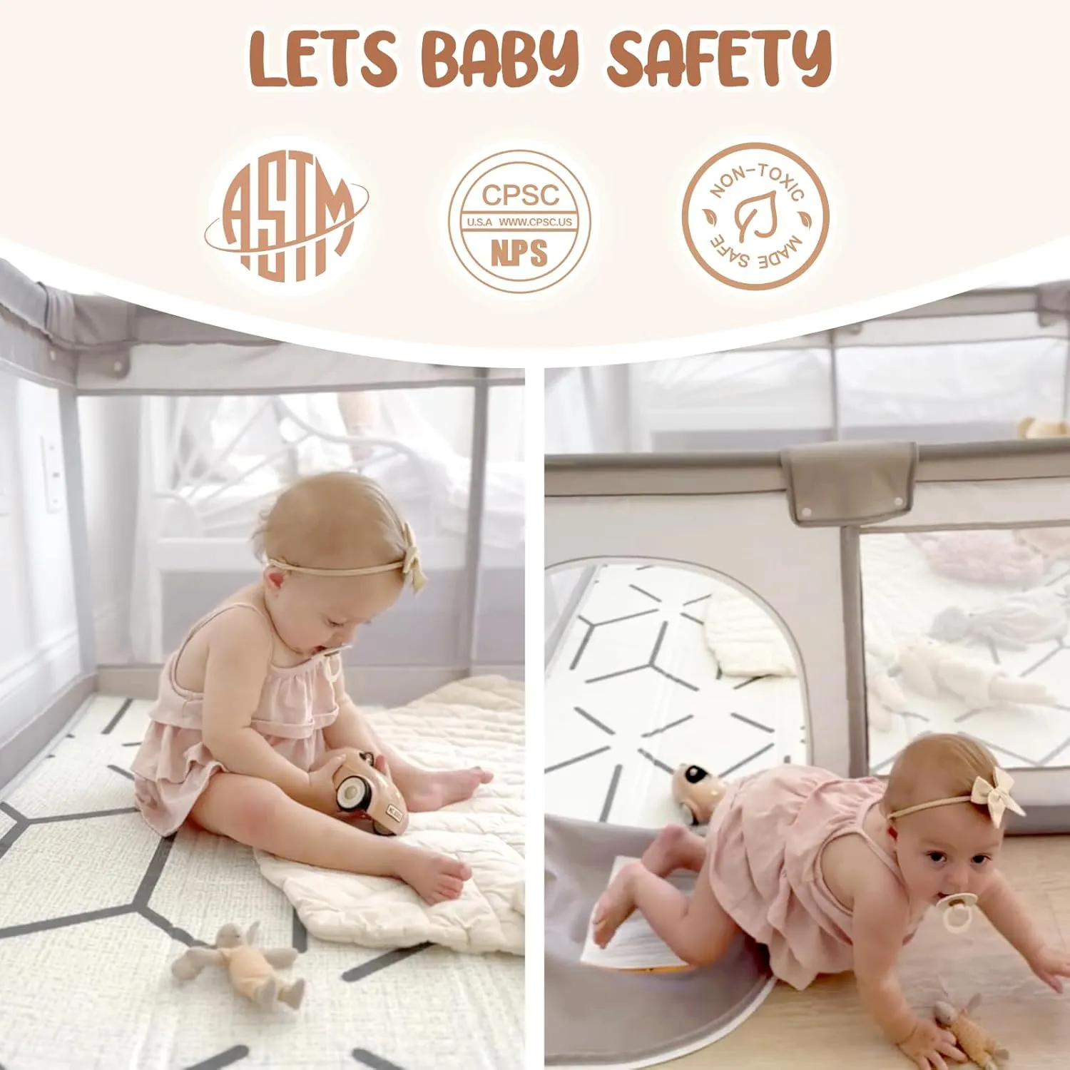 ZEEBABA Baby Playpen with Mat, 47x47inch Playpen for Babies and Toddlers, Small Baby Play Pens, Play Yard for Infants with 47" Play Mat, Playard with Gate